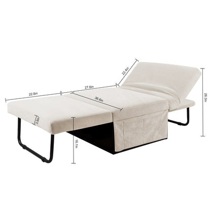 Canapé-lit simple convertible en velours côtelé blanc avec dossier inclinable