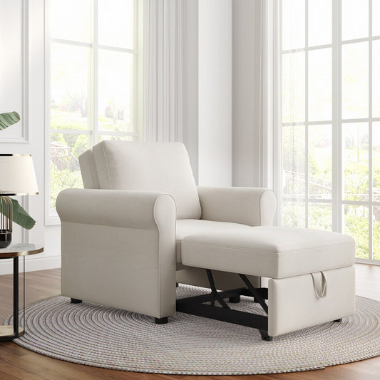 Canapé-lit simple convertible 3 en 1 en lin blanc moderne 34 avec dossier réglable pour salon