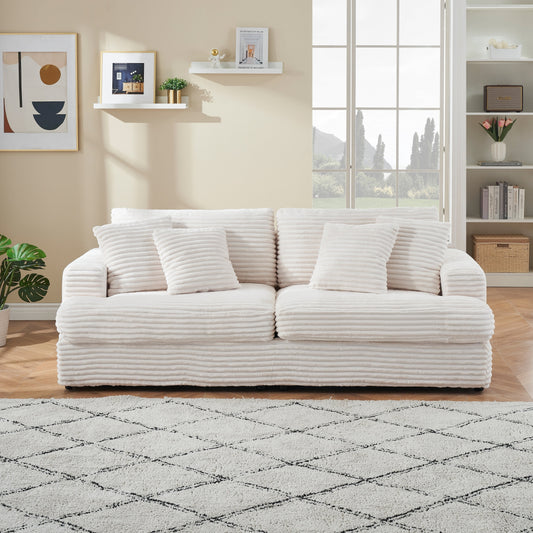 Canapé 3 places en velours côtelé blanc moderne 79,3 avec 4 coussins assortis et coussin à ressorts individuel pour le salon