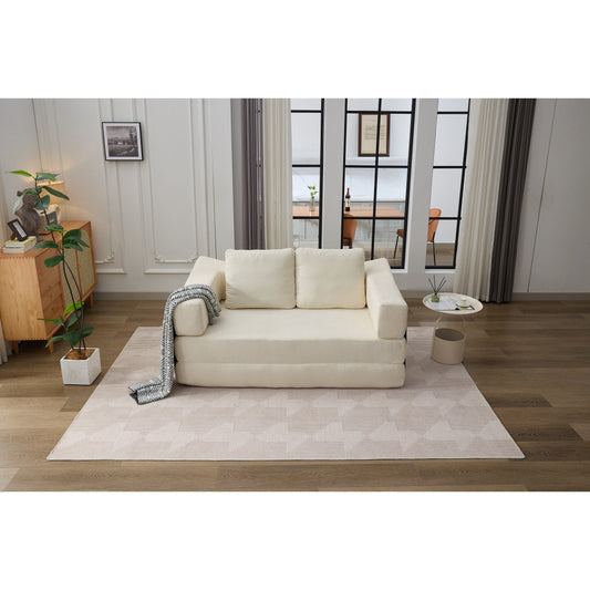 Canapé-lit convertible en chenille blanc moderne et minimaliste 70,87 pouces avec dossier amovible pour salon