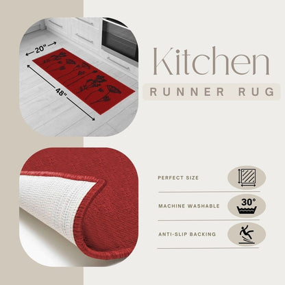 Wool Effect Wildflowers Kitchen Mat or Runner Rug
