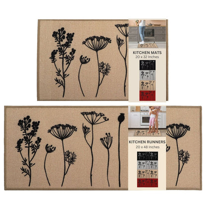 Wool Effect Wildflowers Kitchen Mat or Runner Rug