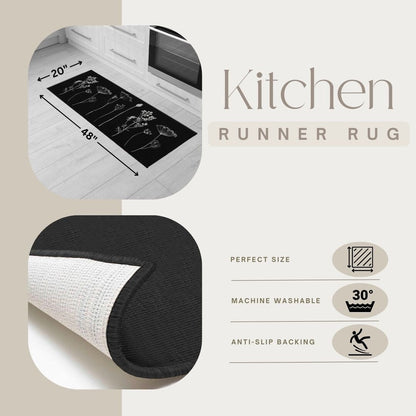 Wool Effect Wildflowers Kitchen Mat or Runner Rug