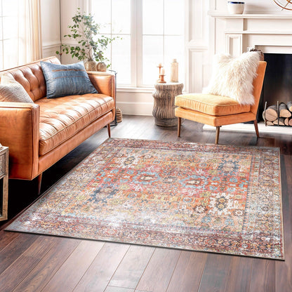 World Rug Gallery Transitional Distressed Machine Washable Non Slip Area Rug
