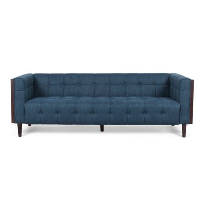 Canapé Yuro, 3 places, capitonné Chesterfield, 90 pouces, tissu bleu