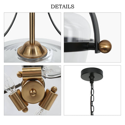 Zelena Modern Farmhouse Black Gold Chandelier 3-Light Glass Pendant Light for Kitchen Island Dining Room
